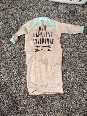 Gerber Taupe Baby Gown with Mint Trim "Our Greatest Adventure"